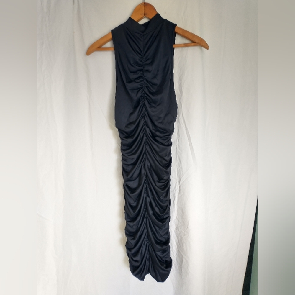 Women's high neck black lovexdesign ruched dress - Picture 8 of 8